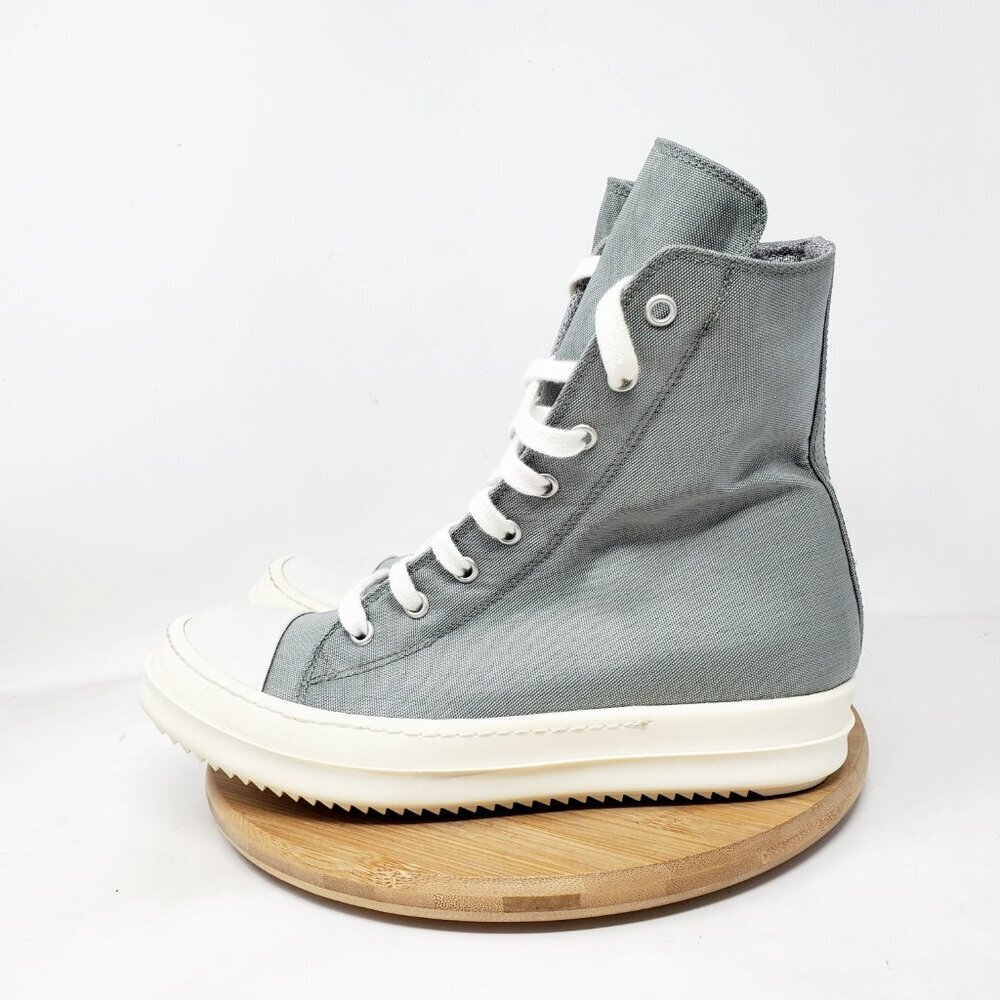 Rick Owens Gray High-Top Canvas Sneakers with White Soles - Picture 2 of 11